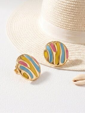 14K Gold Plated Pastel Abstract Wavy Stud Earrings | Waterproof & Lightweight